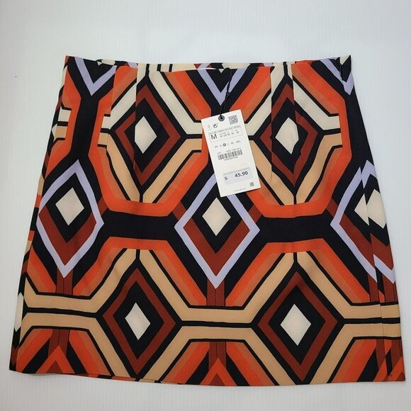 ZARA HIGH-WAIST PRINTED SKIRT ORANGE | 2396/066 SIZE M - Picture 11 of 14